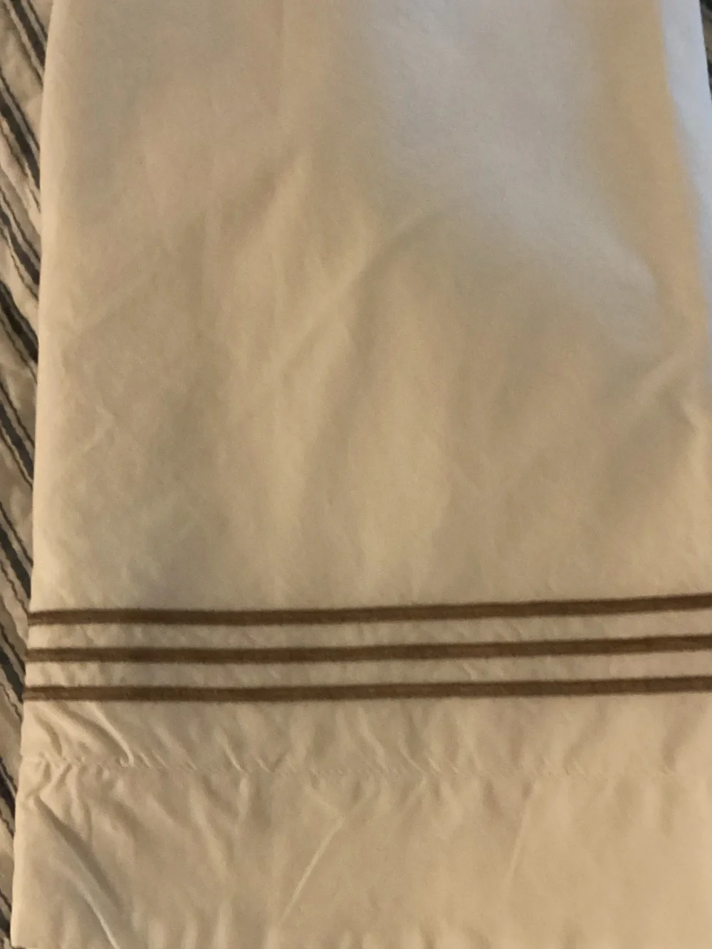 Pottery Barn White Euro Sham with Tan Stripe Trim
